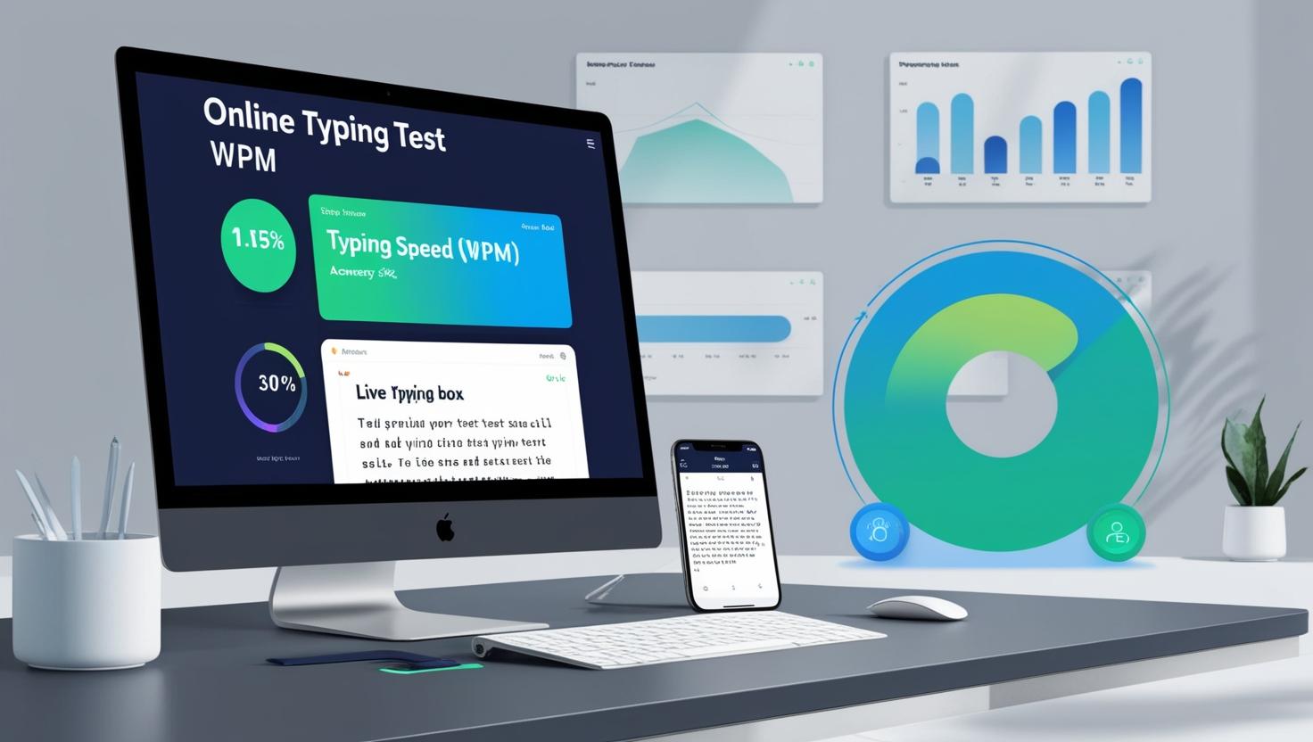 TypingTestTool - Free Online Typing Speed Test Interface Online typing speed test interface showing real-time WPM tracking and accuracy measurement